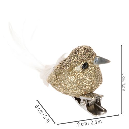 Artikel Dekorativt par av duvor, dekorativa fåglar med klämma, gyllene, 5 cm, 4 stycken