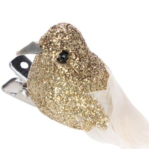 Artikel Dekorativt par av duvor, dekorativa fåglar med klämma, gyllene, 5 cm, 4 stycken