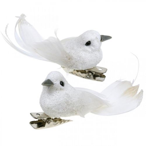Deco par duvor Deco fåglar med klämma vit L5cm 4st
