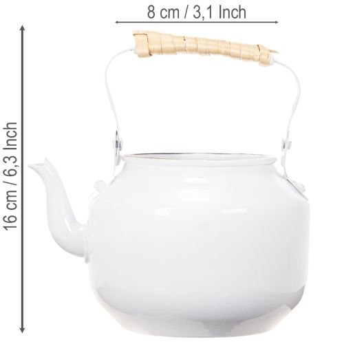 Dekorativ tekanna, planteringslåda, metall, vit, shabby chic, Ø8,6 cm, H16 cm, vintage dekorativ blomkruka | Floristik24.se