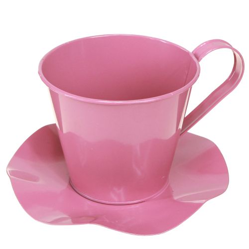 Artikel Dekorativ tekopp metallkopp med tallrik rosa Ø12 H10cm 8 st