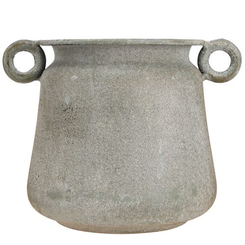 Artikel Dekorativ kruka vintage planteringskruka metall med handtag grå H13,5cm