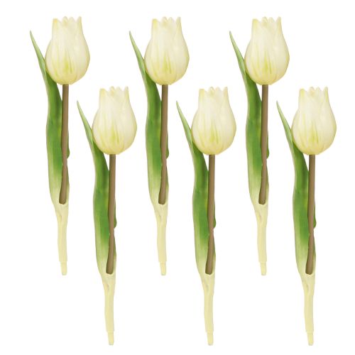 Artikel Dekorativa Tulpaner Konstgjorda Blommor Vit Kräm 20cm 6 st