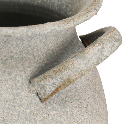 Artikel Dekorativ vas med handtag vintage plantering metall grå H13cm