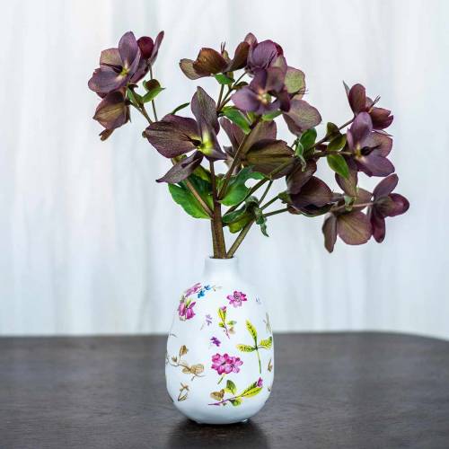 Floristik24 Dekorativ vas vit blommig Ø11cm H17,5cm