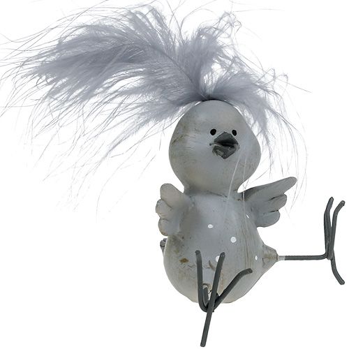 Floristik24 Dekorativ fågelgrå med fjädrar som uppsättning 8 cm 4st