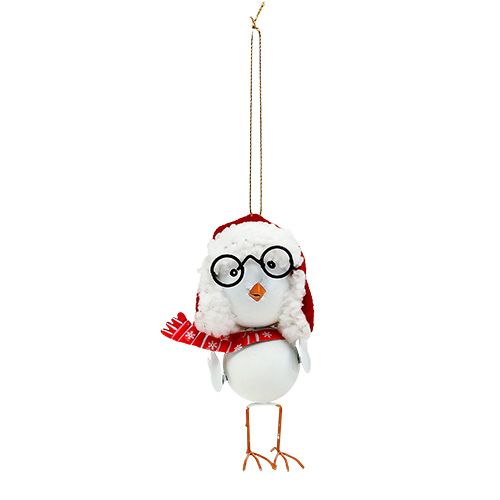 Dekorativ fågel med hatt röd och vit 10,5 cm