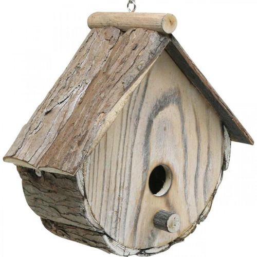 Floristik24 Dekorativt fågelhus Dekorativ bolåda i trä med naturlig bark Vittvättad H23cm B25cm