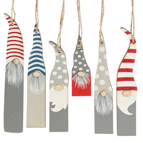 Floristik24 Dekorativ tomte julgranspynt trä grå röd 8-15cm 18 st