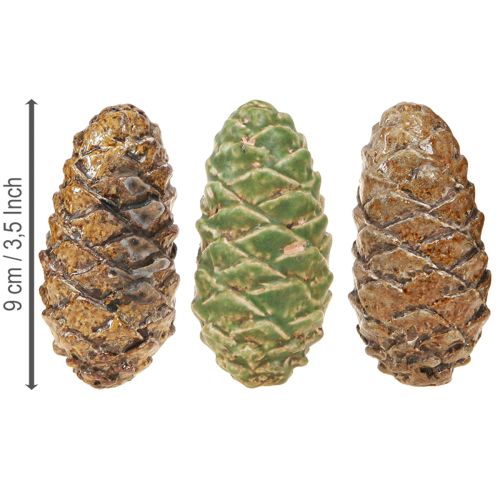 Artikel Dekorativa kottar keramik blandade gröna gulbruna 8,5 cm 6 st