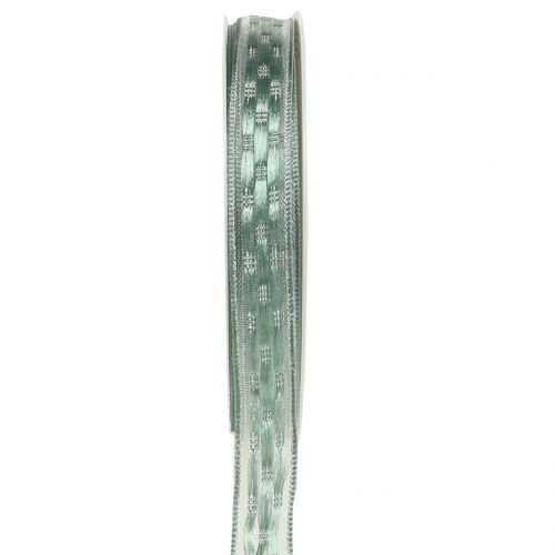 Floristik24 Dekorativ bandmintgrön med silver 15mm 25m