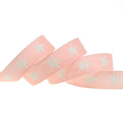 Floristik24 Dekorativt band med glimmerstjärna rosa 25mm 20m