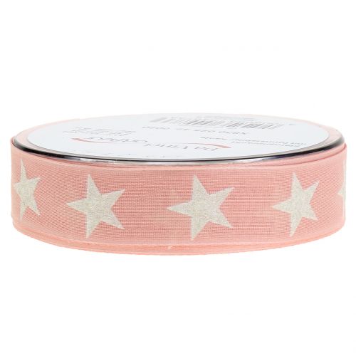 Floristik24 Dekorativt band med glimmerstjärna rosa 25mm 20m