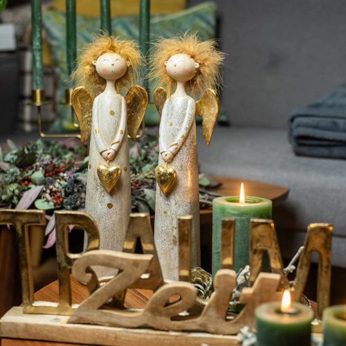 Floristik24 Dekorativ figurängel med hjärta guld Julängel 11,5 × 7,5 × 37cm
