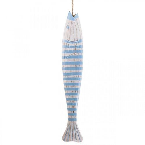 Dekorativ fisk trä träfisk för upphängning ljusblå H57,5cm