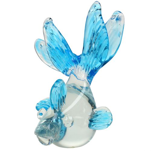 Dekorfisk av klart glas, blå 15cm