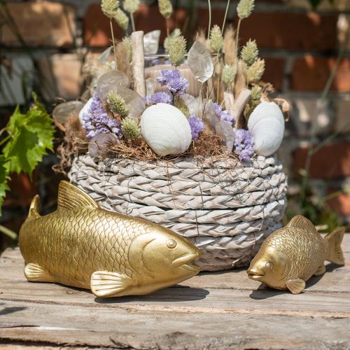 Floristik24 Dekorativ fisk att lägga ner, fiskskulptur polyresin gyllene stor L25cm