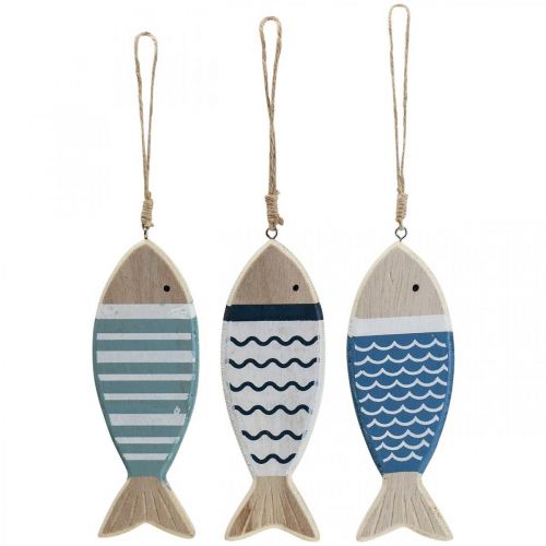 Artikel Deco fisk, trä fisk dekoration, fisk hänge trä 15cm 3st
