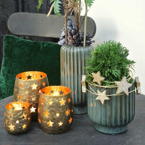 Artikel Dekorativ vas, blomsterarrangemang, bordsdekorationer, vas av korrugerad keramikgrön, brun Ø15cm H30,5cm