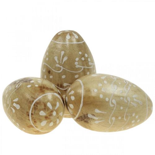Artikel Träägg, dekorativa ägg, påskägg av mangoträ 8×5cm 6st