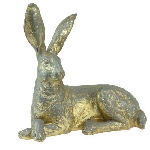 Floristik24 Dekorativ Kanin Liggande Guld Grå Dekorativ Figur Påsk 27x13x25cm