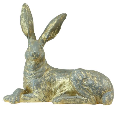 Floristik24 Dekorativ Kanin Liggande Guld Grå Dekorativ Figur Påsk 27x13x25cm