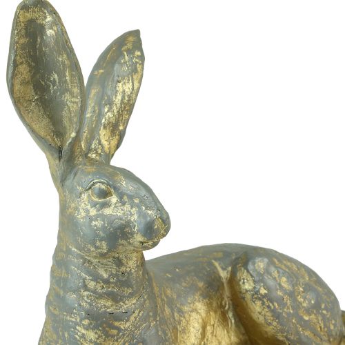 Floristik24 Dekorativ Kanin Liggande Guld Grå Dekorativ Figur Påsk 27x13x25cm