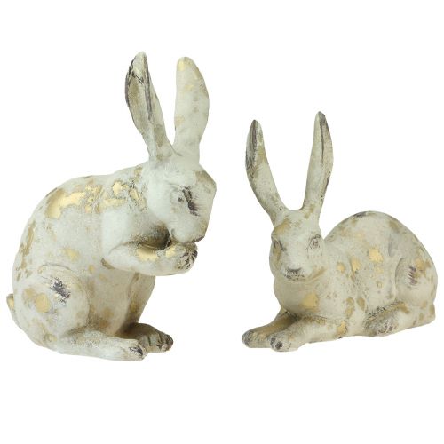 Dekorativa kaniner sitter stående vitguld H12,5x16,5cm 2st