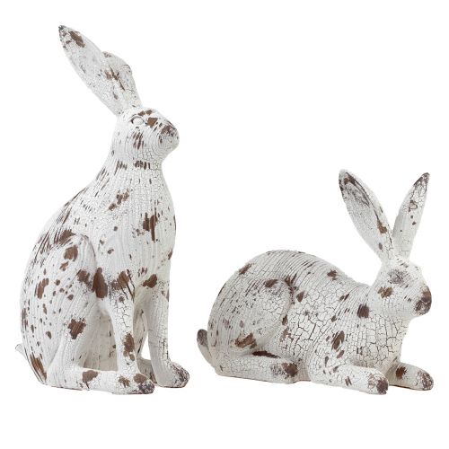 Dekorativa kaniner vit vintage trälook påsk H14.5/24.5cm 2st