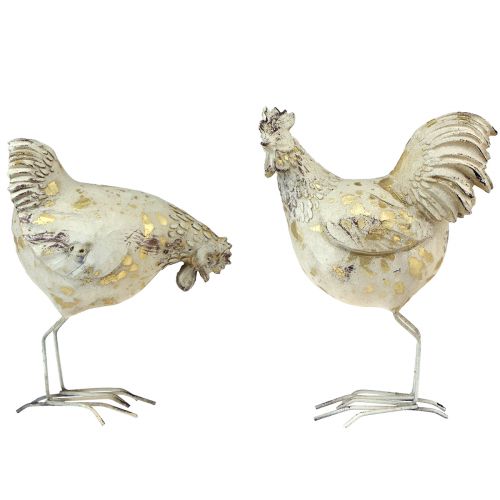 Artikel Dekorativa Kycklingar Vitguld Tupp Hen Vintage L13cm 2st
