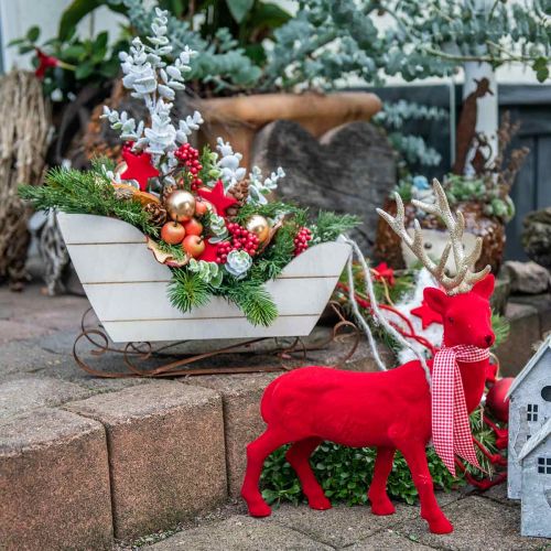 Floristik24 Dekorativ hjort dekorativ figur dekorativ ren flockade röd H28cm