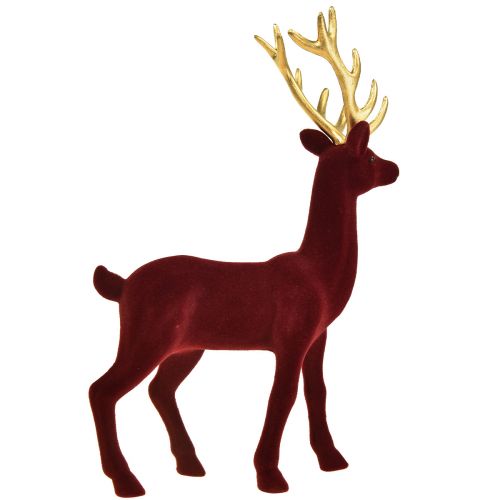 Artikel Deco Deer Ren Bordeaux Guldfigur Flockad H37cm
