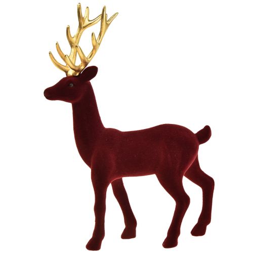 Artikel Deco Deer Ren Bordeaux Guldfigur Flockad H37cm