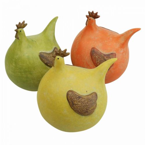 Floristik24 Deco Chicken Färgglada påskdekorationer Grön/Gul/Orange 13cm 3st