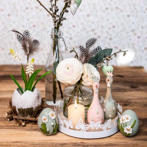 Floristik24 Deco kyckling trä rosa, grön påskdekoration figur Ø5cm H15cm 2st