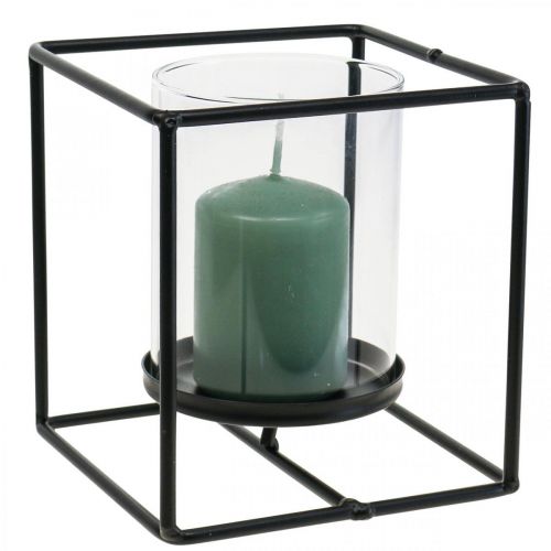 Dekorativ ljusstake svart metalllykta glas 12×12×13cm
