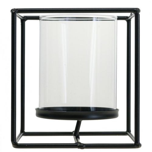 Floristik24 Dekorativ ljusstake svart metalllykta glas 12×12×13cm