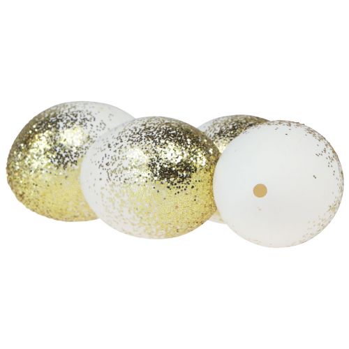 Artikel Dekorativa påskägg äkta gåsäggvita med guldglitter H7,5–8,5cm 10st