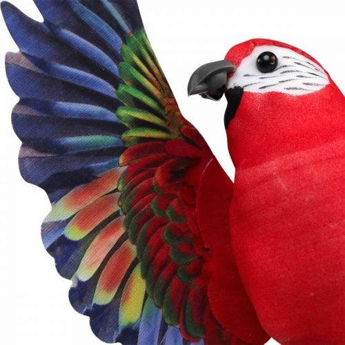Artikel Blompluggsfågel, deco papegoja röd gul 28×19cm 2st