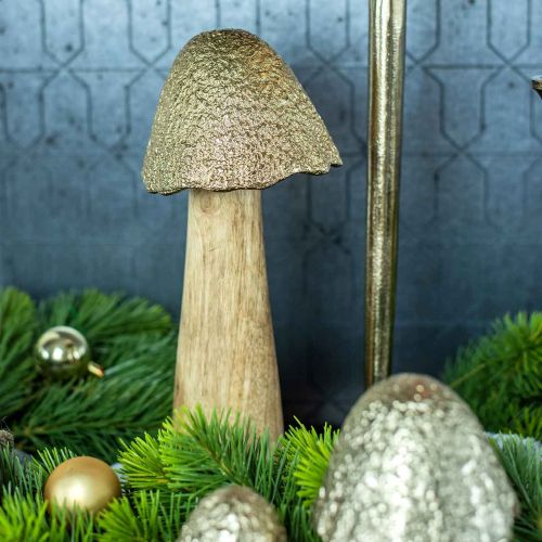 Artikel Dekorativ svamp stor metall trä gyllene, natur dekorativ figur höst 32cm