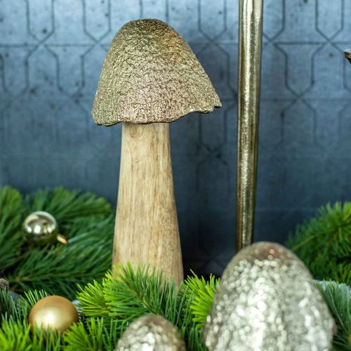 Floristik24 Dekorativ svamp stor metall trä gyllene, natur dekorativ figur höst 32cm