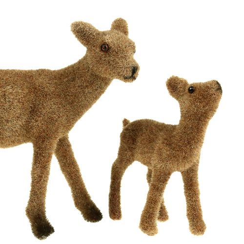 Floristik24 Deco rådjur 10cm med fawn brun flockade set