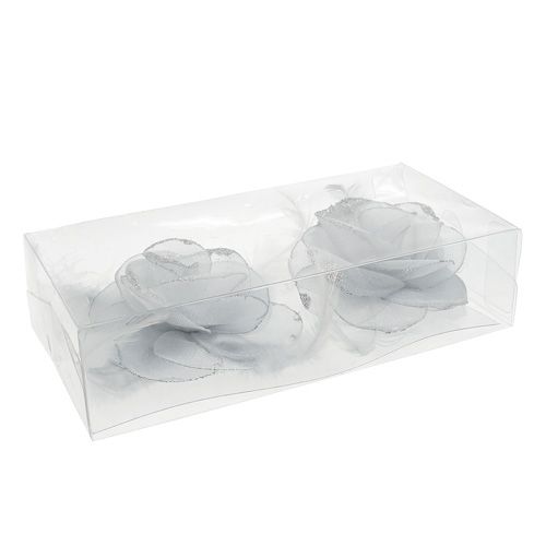 Floristik24 Dekorrosa på klämma Ø10cm silver 2st