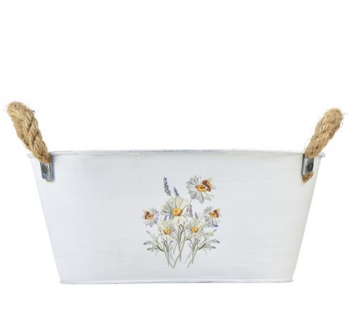 Artikel Dekorativ skål oval metall vita naturliga blommor dekor L26cm