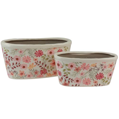 Floristik24 Dekorativ skål med anemoner keramisk skål oval 27/23cm set om 2