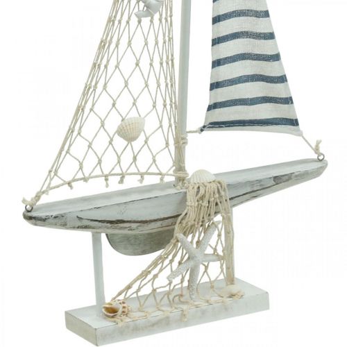 Floristik24 Deco Segelbåt Trä Vit Blå Maritim Deco Fartyg 28×3×55cm