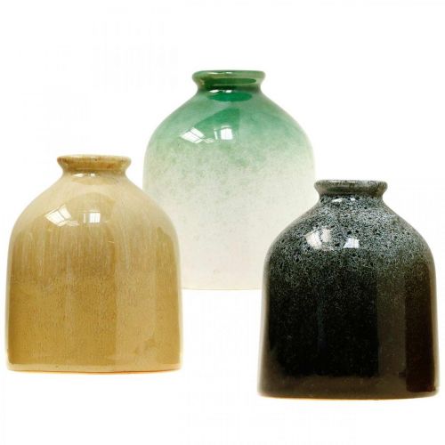 Floristik24 Dekorativa vaser, keramikvaser set runda H9,5cm Ø8cm 3st