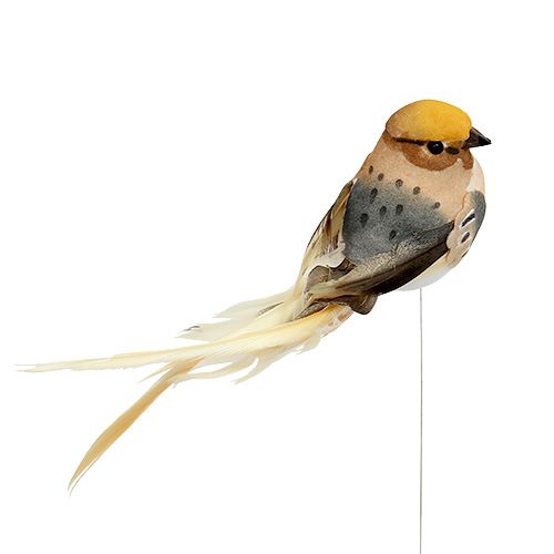 Artikel Dekorativ fågel på trådbrun 15cm 9st
