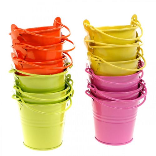 Floristik24 Dekorationshink färgglad metallhinkkruka assorterad Ø6cm H6cm 12 st