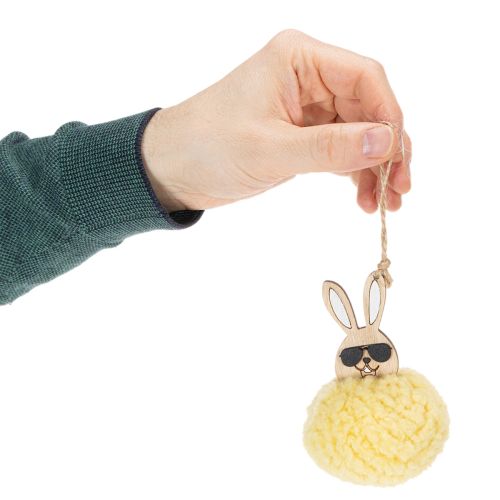 Artikel Påskharedekoration för upphängning, Fluffig kanin, Gul, Ø7cm, 6 delar